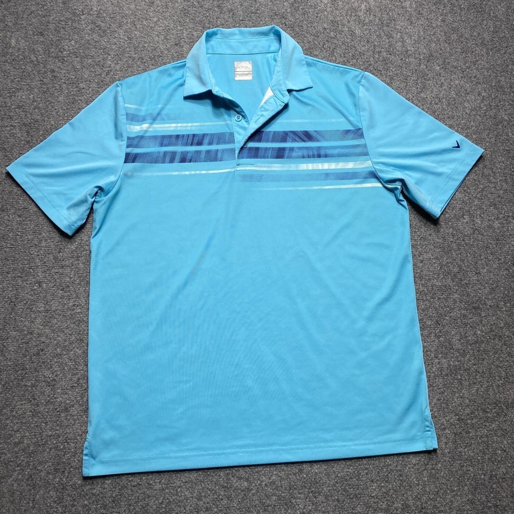 Callaway Polo Shirt Mens Medium Blue Striped Opti-Dri‎ Short Sleeve Golf Top